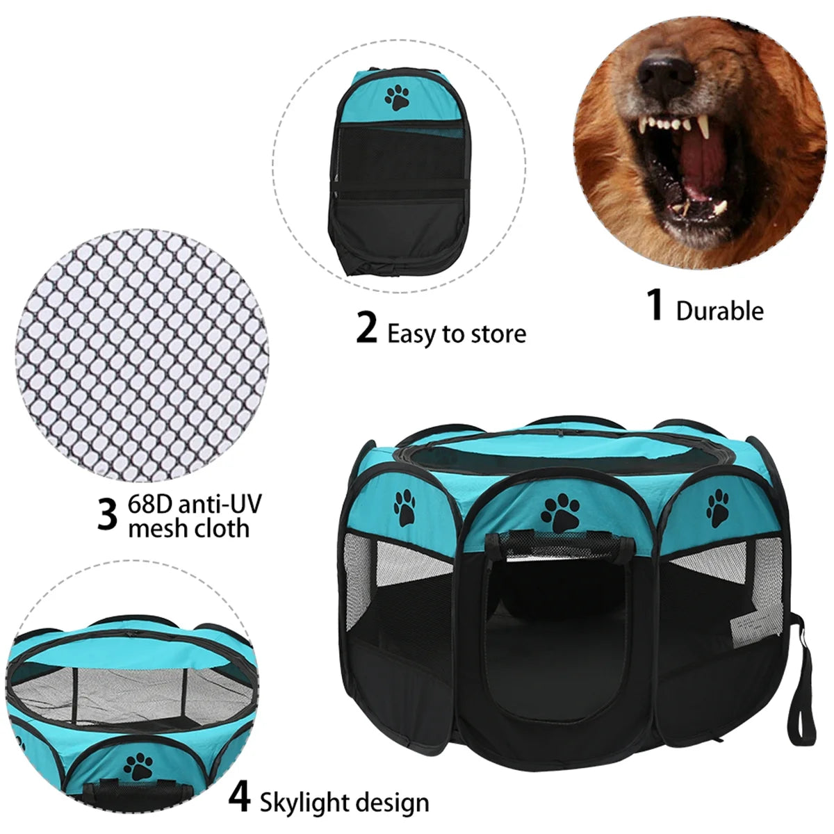 Portable Foldable Pet Tent Playpen Fence Puppy Pen Soft Kennel Cat Cage Safe Guard Indoor Outdoor