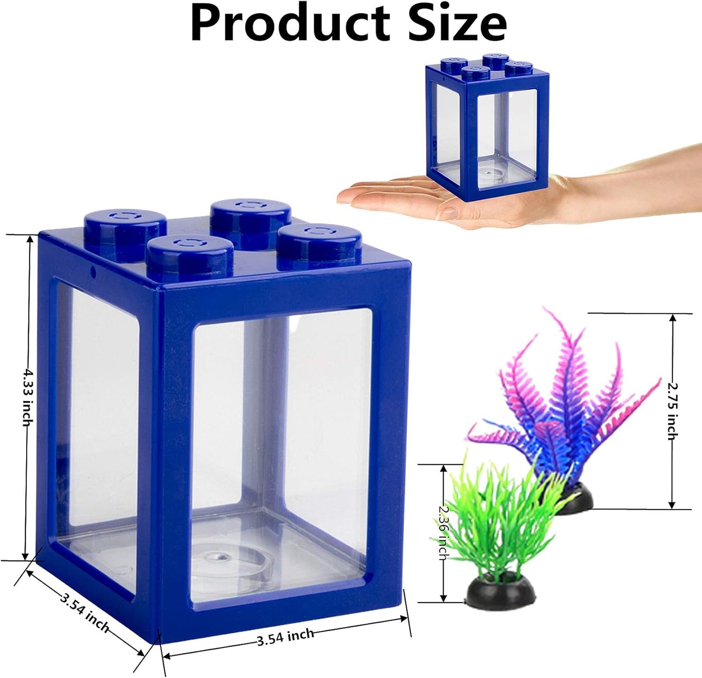Small Fish Tank, Mini Betta Fish Tank Stackable Cube Tank with Fish Tank Decor, Ant Feeding Case Mini Reptile Row Box (Blue)
