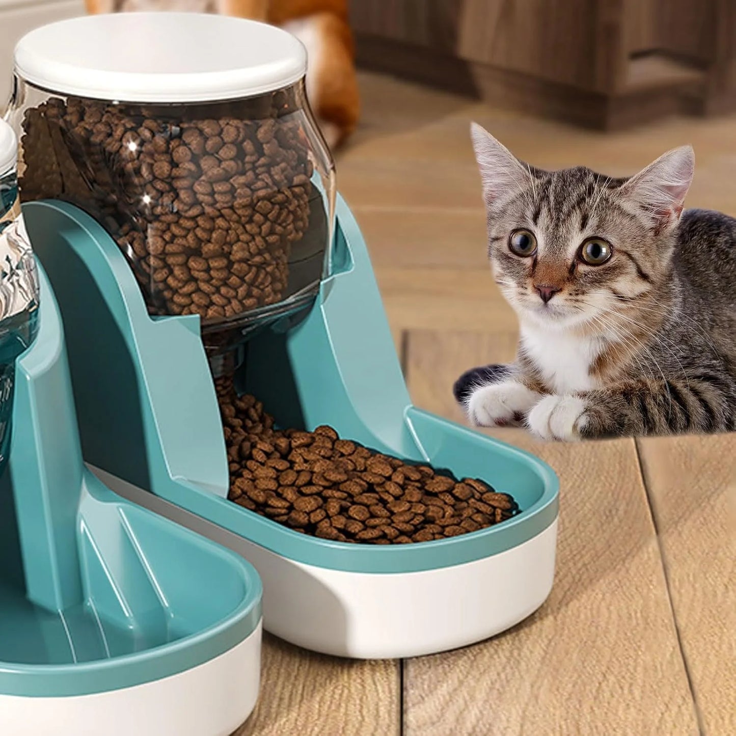 Automatic Dog Food Feeder Gravity Cat Food Dispenser Large Capacity Pet Self Feeding Station Bowl Dish for Small and Medium Dogs Cats,1 Gallon,Blue