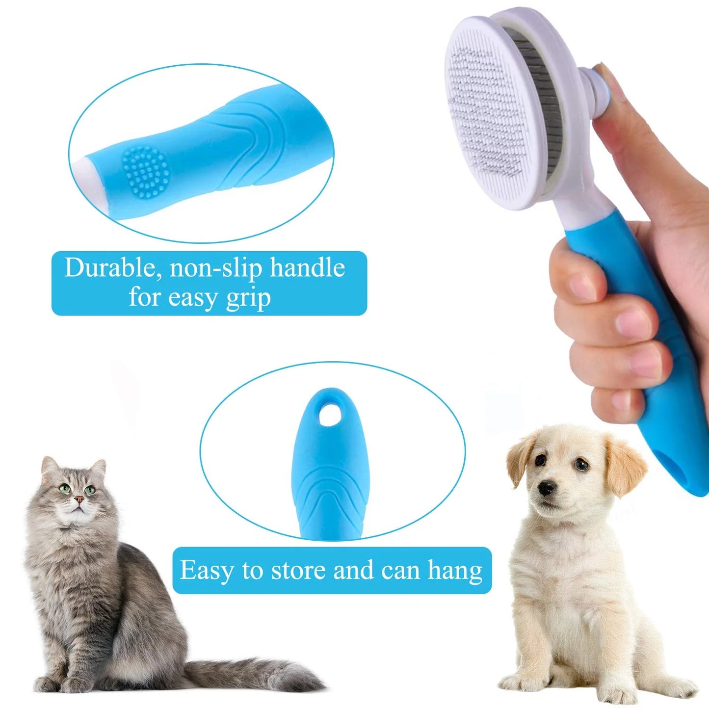 Cat Grooming Brush, Cat Brush for Shedding, Self Cleaning Slicker Brushes for Dogs Cats, Gently Removes Loose Undercoat, Mats Tangled Hair Slicker Brush for Pet Massage, Blue