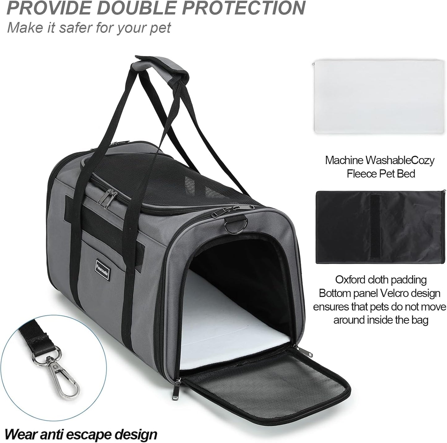 Cat Travel Carrier - Foldable Dog Carrier Bag, Soft Sided Cat Carrier up to 20 Lbs,Pet Carrier Soft-Sided Escape Proof with 4 Ventilated Windows, Airline Approved Travel Puppy Carrier (Grey)