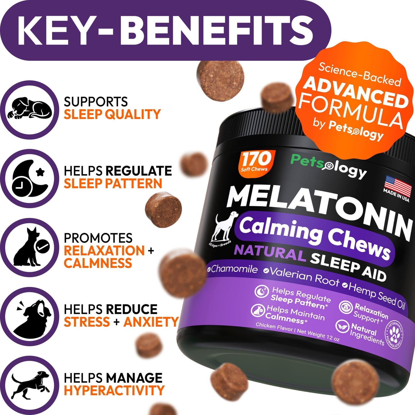 Melatonin for Dogs Calming Chews for Dogs Made in USA