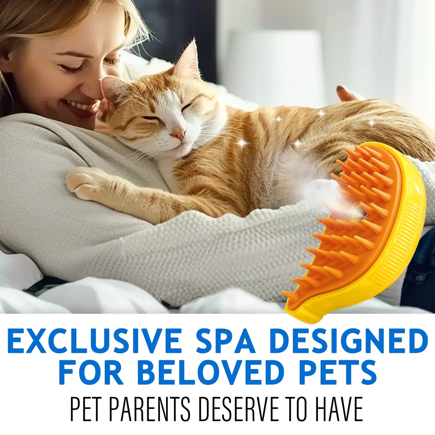 Cat Steam Brush, Pet Hair Removal Tool, Steamy Self-Cleaning Slicker Brushes for Cats & Dogs, Blue