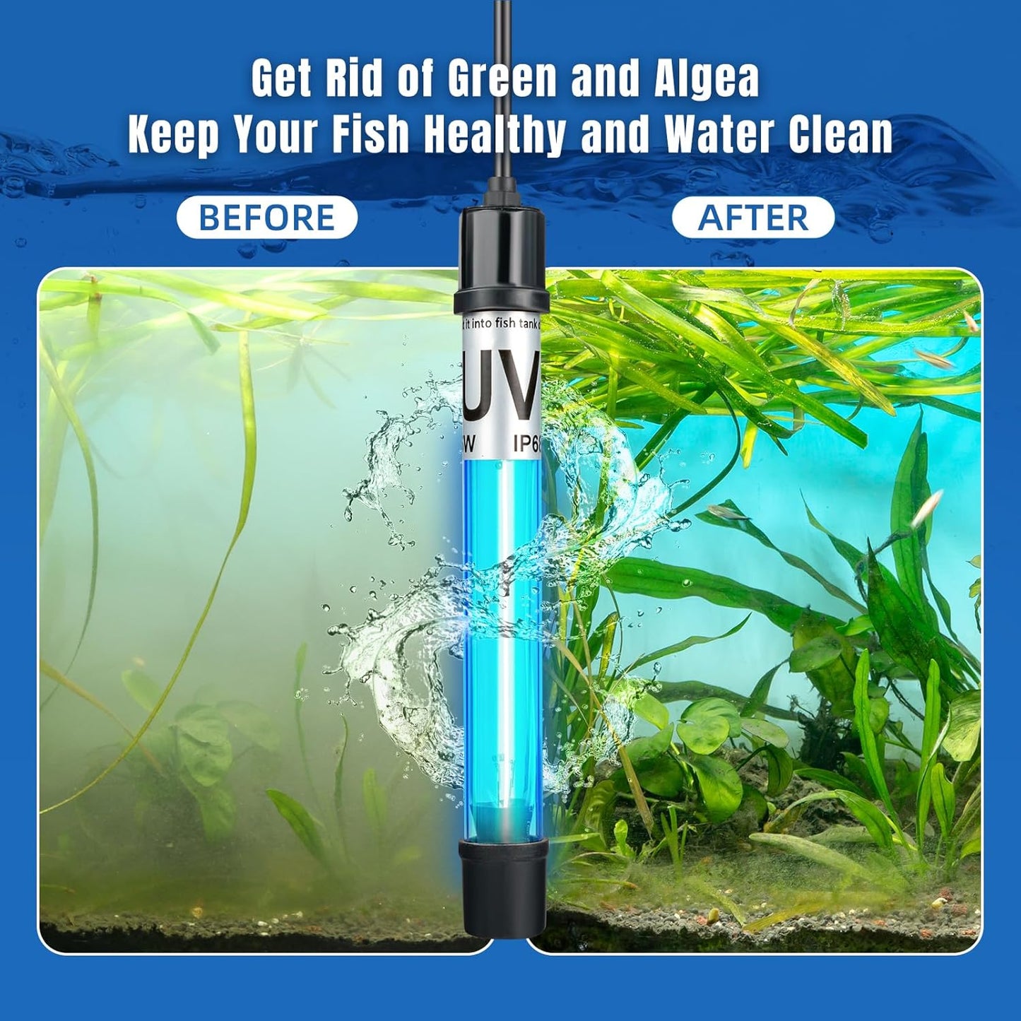 11W Aquarium UV Light Algae Remover for 55-150 Gallon Fish Tank Green Machine