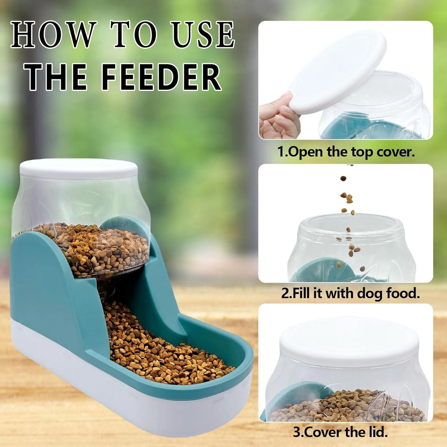 Automatic Dog Food Feeder Gravity Cat Food Dispenser Large Capacity Pet Self Feeding Station Bowl Dish for Small and Medium Dogs Cats,1 Gallon,Blue