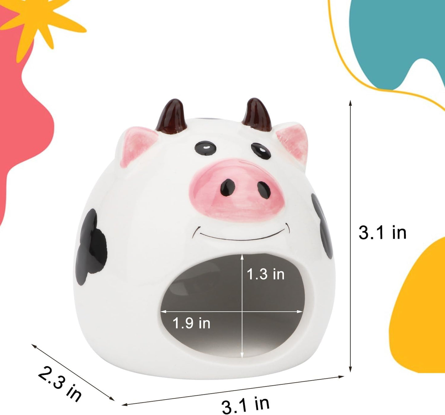 Small Animal Hideout Ceramic House Critter Bath House Cave Mini Hut Cage for Dwarf Hamster (White)