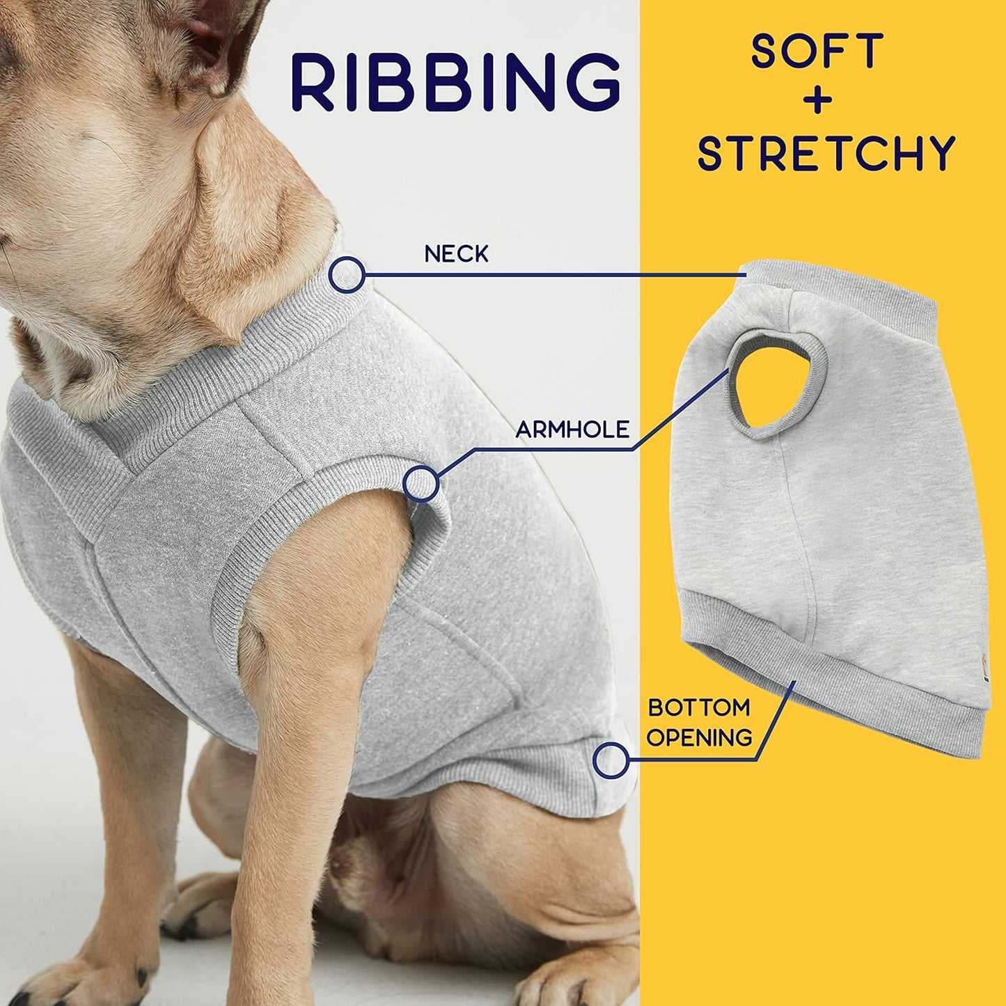 Casual Stretch Comfort Cotton Dog Sweatshirt Sweater Vest for Small Dogs, Medium Dogs, Big Dogs (X-Small, Black)