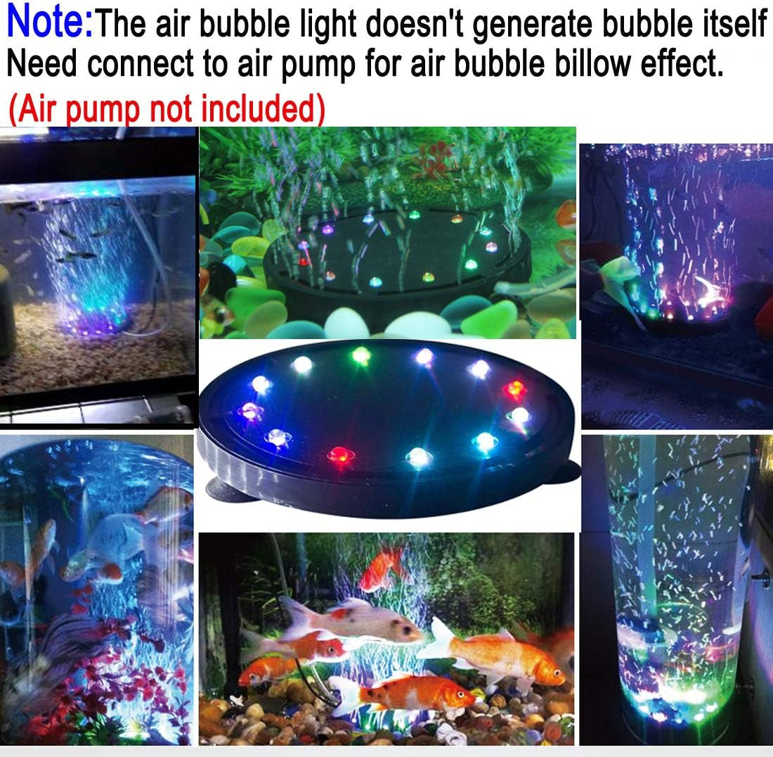 5 Inch 12 LED Aquarium Bubble Light Air Stone, Fish Tank LED Air Bubbler Light Submersible Air Pump Bubble Stone Lamp for Turtle Fish Tank Decoration