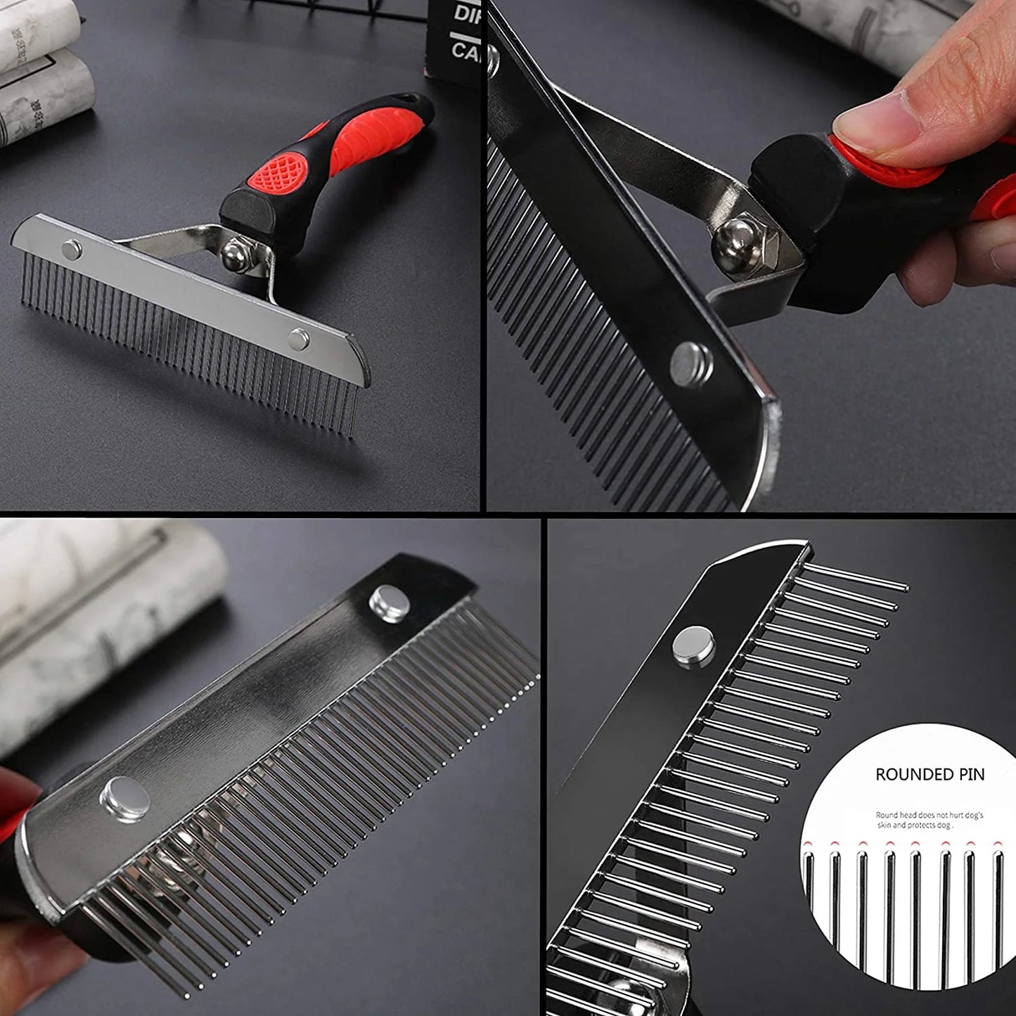 Dog Brushes for Grooming Large Dogs, Long Hair Dog Rake Pet Comb Pet Grooming Brush with Anti-Slip Handle,Steel Comb for Golden Retriever Husky German Shepherd