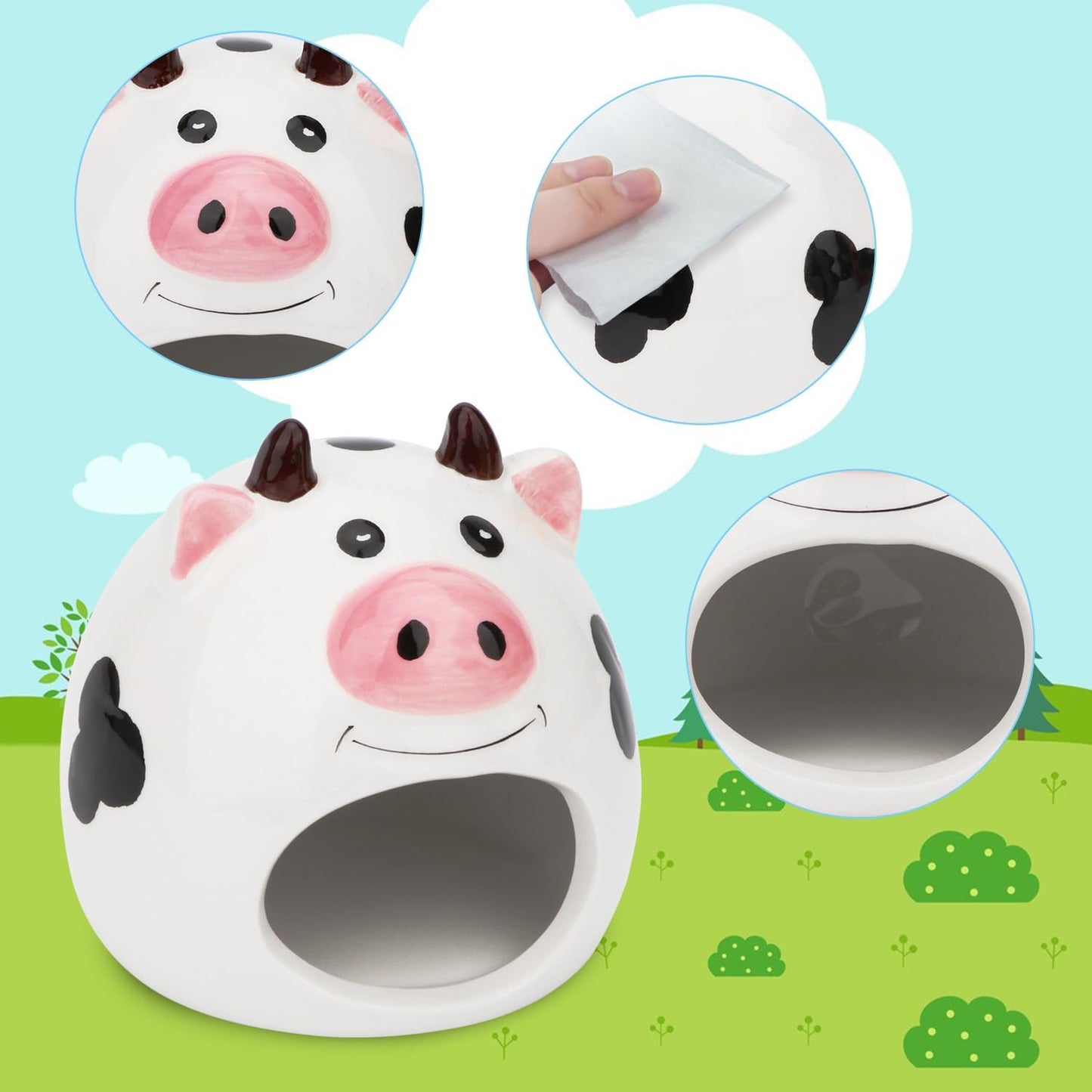 Small Animal Hideout Ceramic House Critter Bath House Cave Mini Hut Cage for Dwarf Hamster (White)