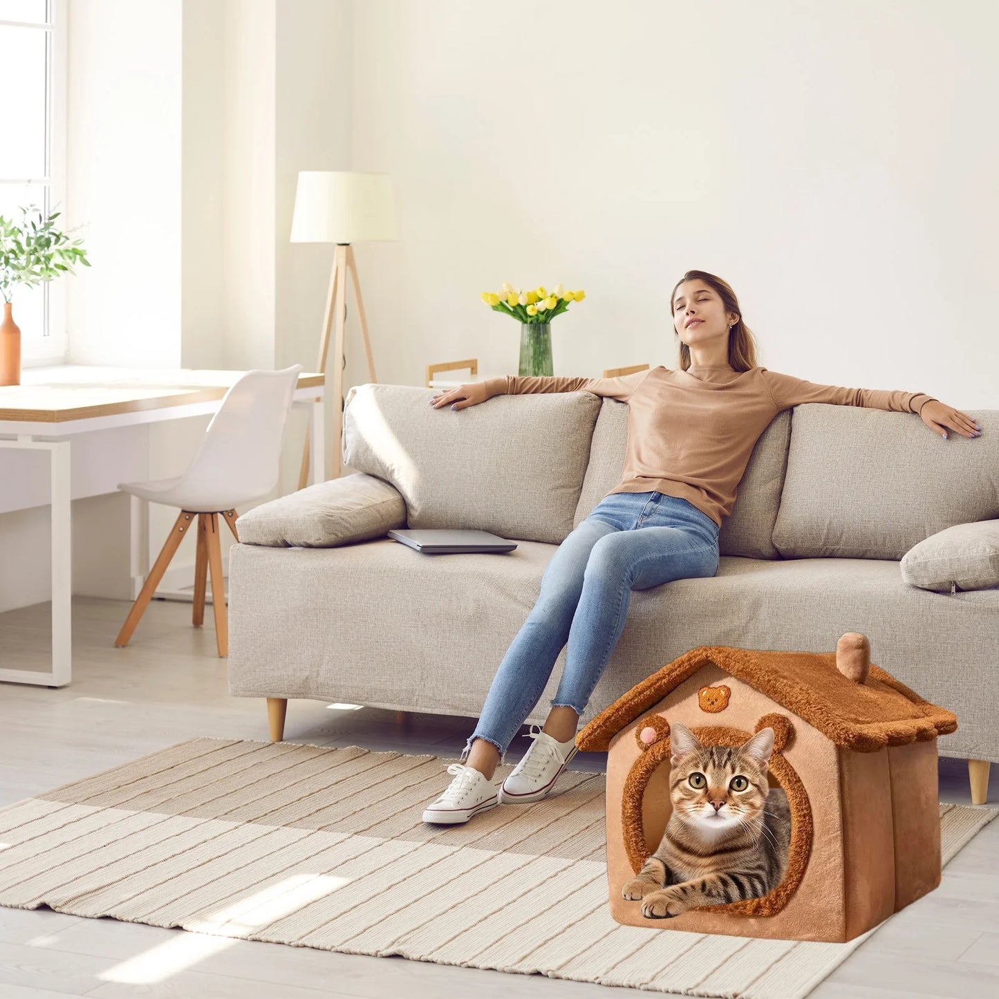 Cat Bed Cave Foldable Dog House Kennel Bed Mat for Small Medium Dogs Cats Winter Warm Chihuahua Cats Den Pet Products Basket Puppy Cave Sofa