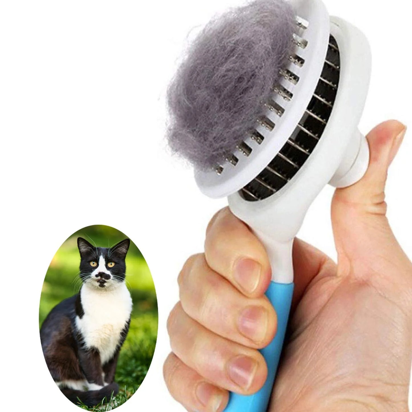 Cat Grooming Brush, Cat Brush for Shedding, Self Cleaning Slicker Brushes for Dogs Cats, Gently Removes Loose Undercoat, Mats Tangled Hair Slicker Brush for Pet Massage, Blue