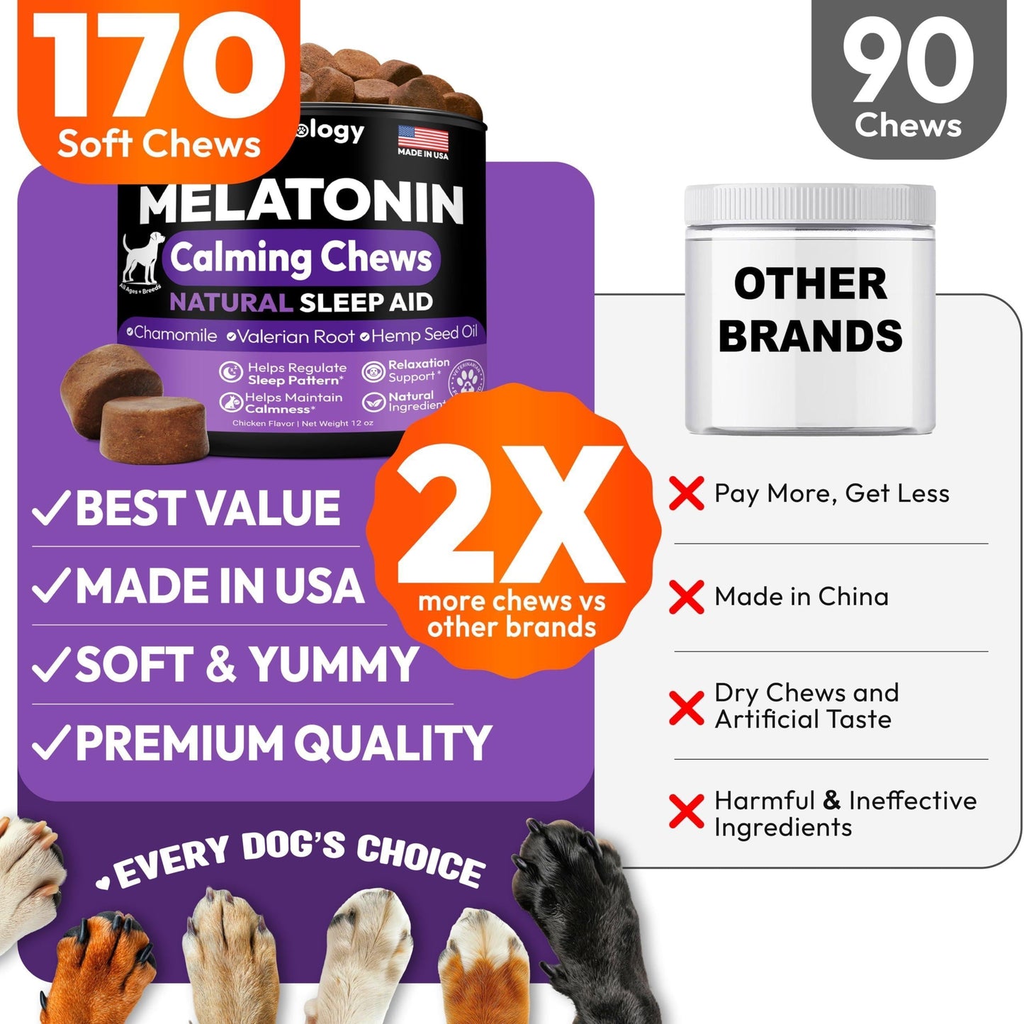 Melatonin for Dogs Calming Chews for Dogs Made in USA