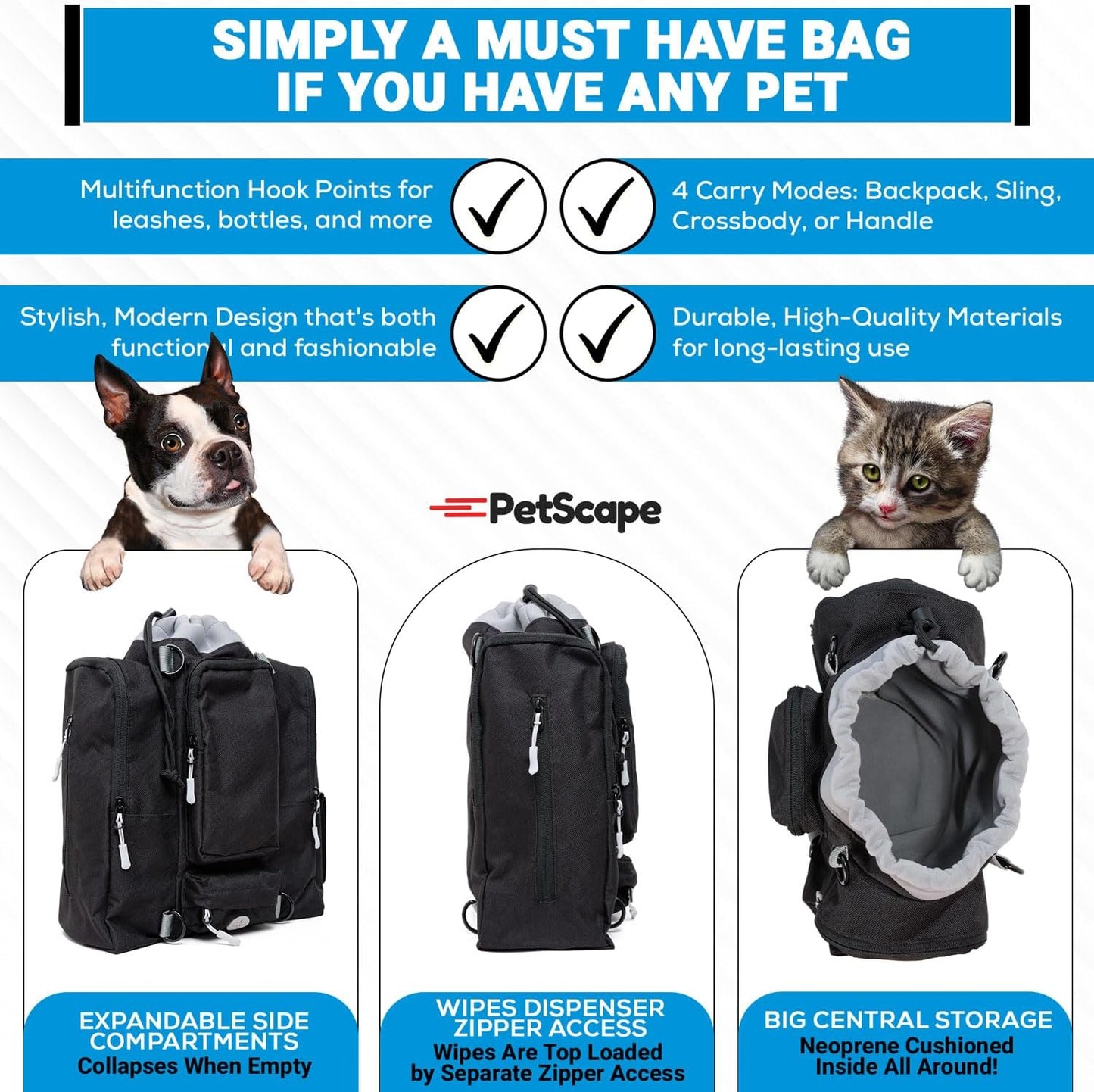 Ultimate Dog Travel Bag - Dog Bags for Traveling with Multi-Function Pockets for Dog Travel Accessories, Water Bottle Holder