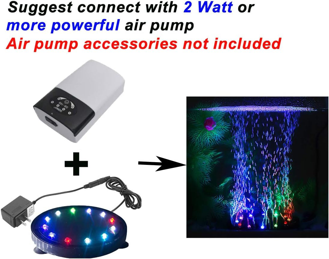 5 Inch 12 LED Aquarium Bubble Light Air Stone, Fish Tank LED Air Bubbler Light Submersible Air Pump Bubble Stone Lamp for Turtle Fish Tank Decoration