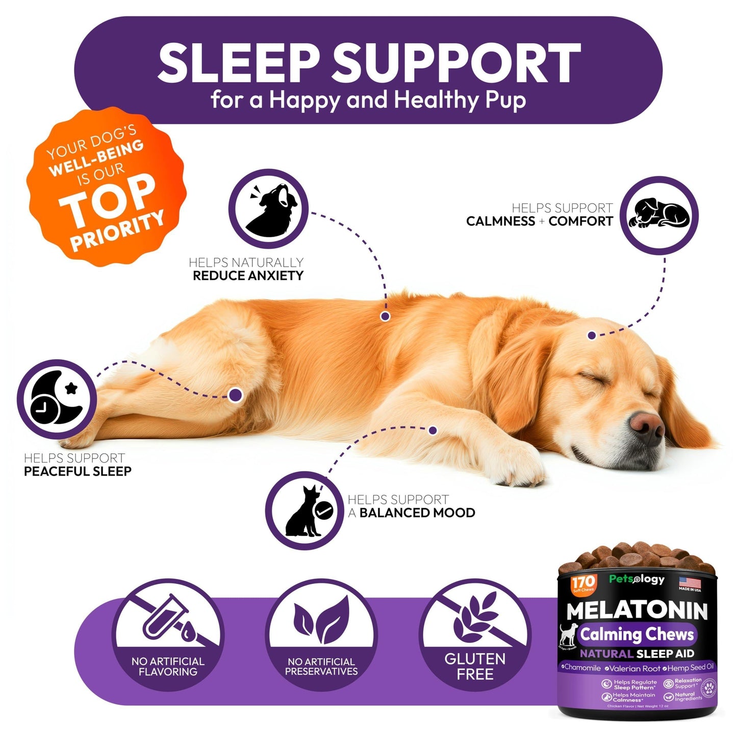 Melatonin for Dogs Calming Chews for Dogs Made in USA