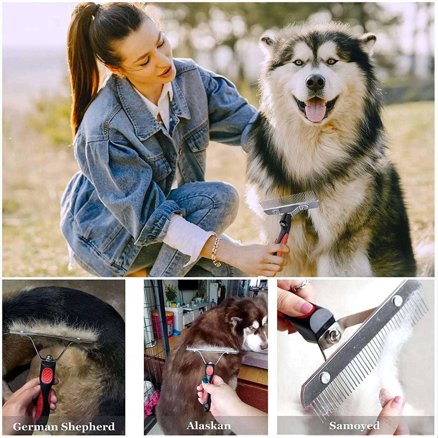 Dog Brushes for Grooming Large Dogs, Long Hair Dog Rake Pet Comb Pet Grooming Brush with Anti-Slip Handle,Steel Comb for Golden Retriever Husky German Shepherd