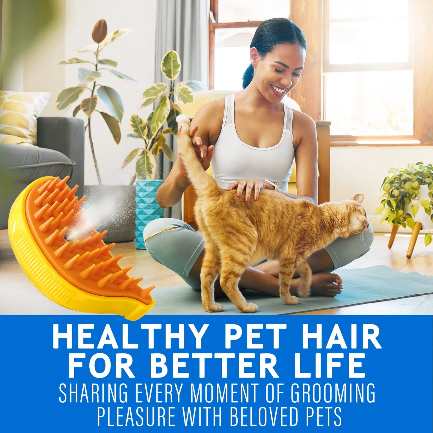 Cat Steam Brush, Pet Hair Removal Tool, Steamy Self-Cleaning Slicker Brushes for Cats & Dogs, Blue