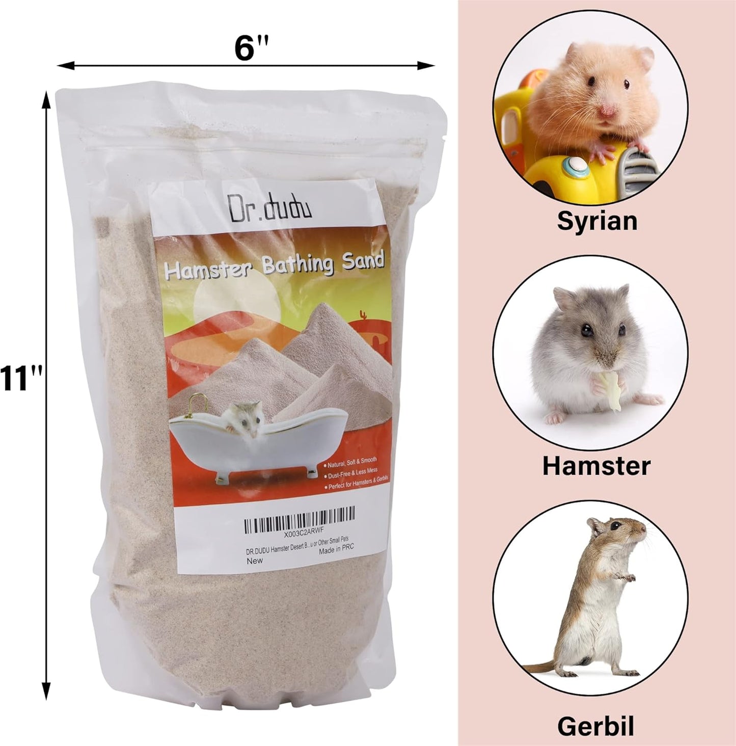 DR.DUDU Hamster Bath Sand, 6.6Lb Dust Free Desert Sand or Potty Litter Sand For