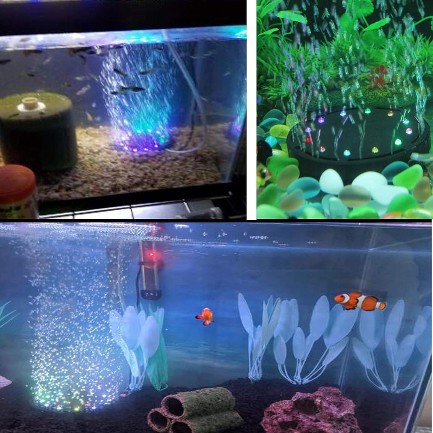 5 Inch 12 LED Aquarium Bubble Light Air Stone, Fish Tank LED Air Bubbler Light Submersible Air Pump Bubble Stone Lamp for Turtle Fish Tank Decoration