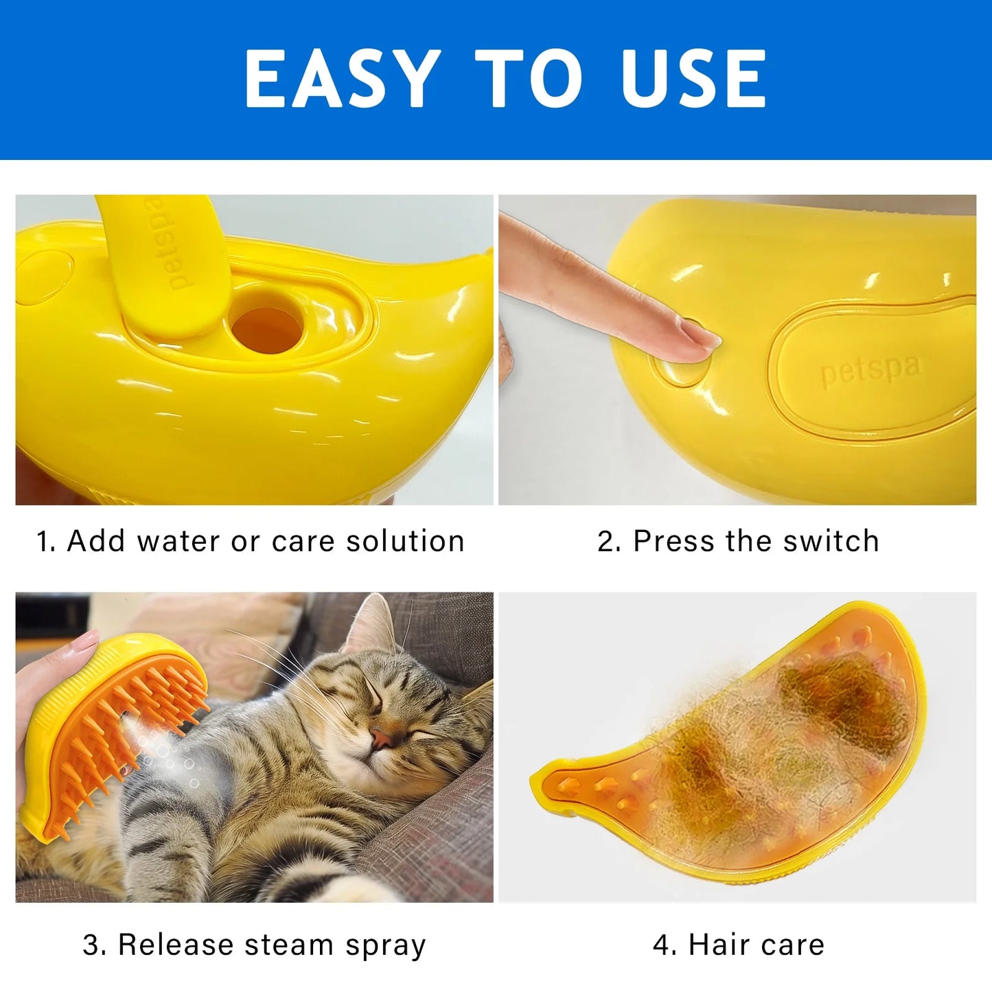 Cat Steam Brush, Pet Hair Removal Tool, Steamy Self-Cleaning Slicker Brushes for Cats & Dogs, Blue