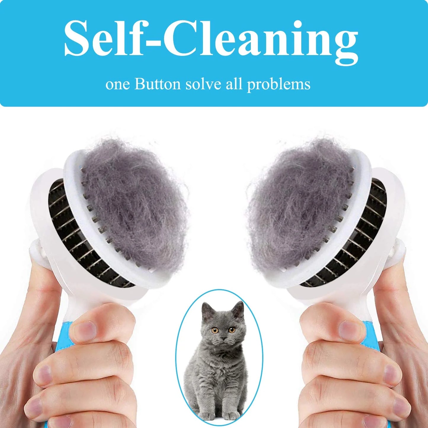 Cat Grooming Brush, Cat Brush for Shedding, Self Cleaning Slicker Brushes for Dogs Cats, Gently Removes Loose Undercoat, Mats Tangled Hair Slicker Brush for Pet Massage, Blue