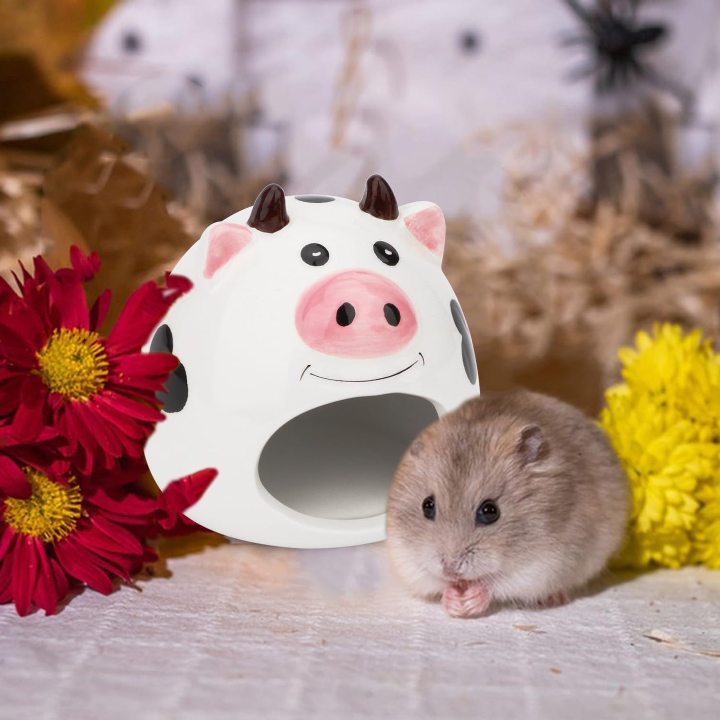 Small Animal Hideout Ceramic House Critter Bath House Cave Mini Hut Cage for Dwarf Hamster (White)