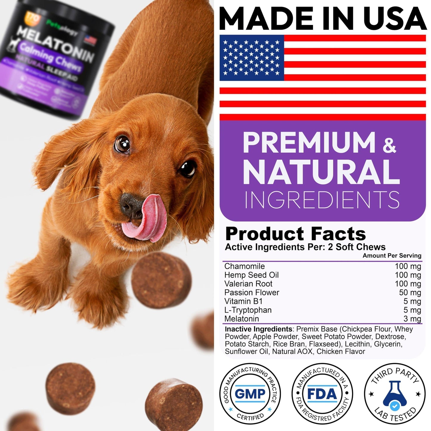 Melatonin for Dogs Calming Chews for Dogs Made in USA