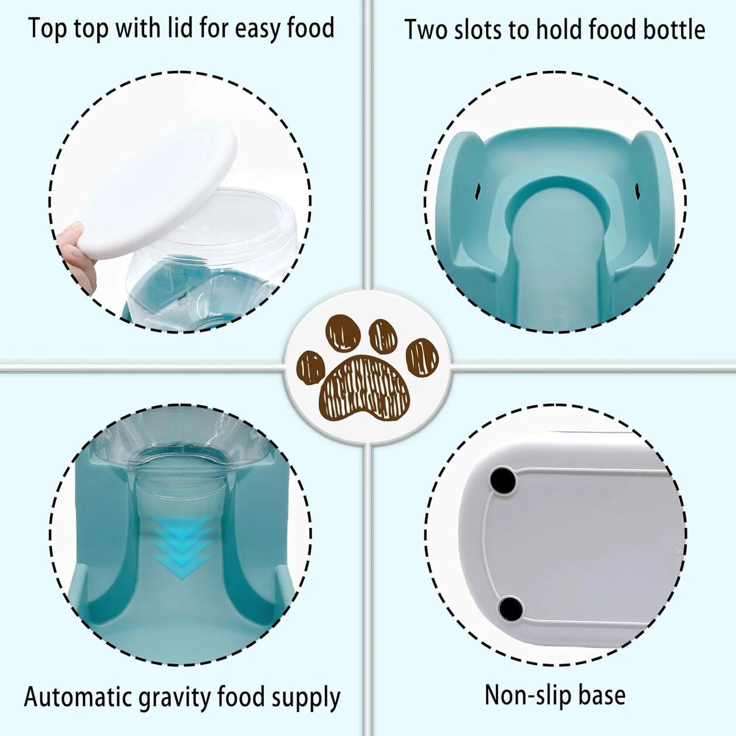 Automatic Dog Food Feeder Gravity Cat Food Dispenser Large Capacity Pet Self Feeding Station Bowl Dish for Small and Medium Dogs Cats,1 Gallon,Blue