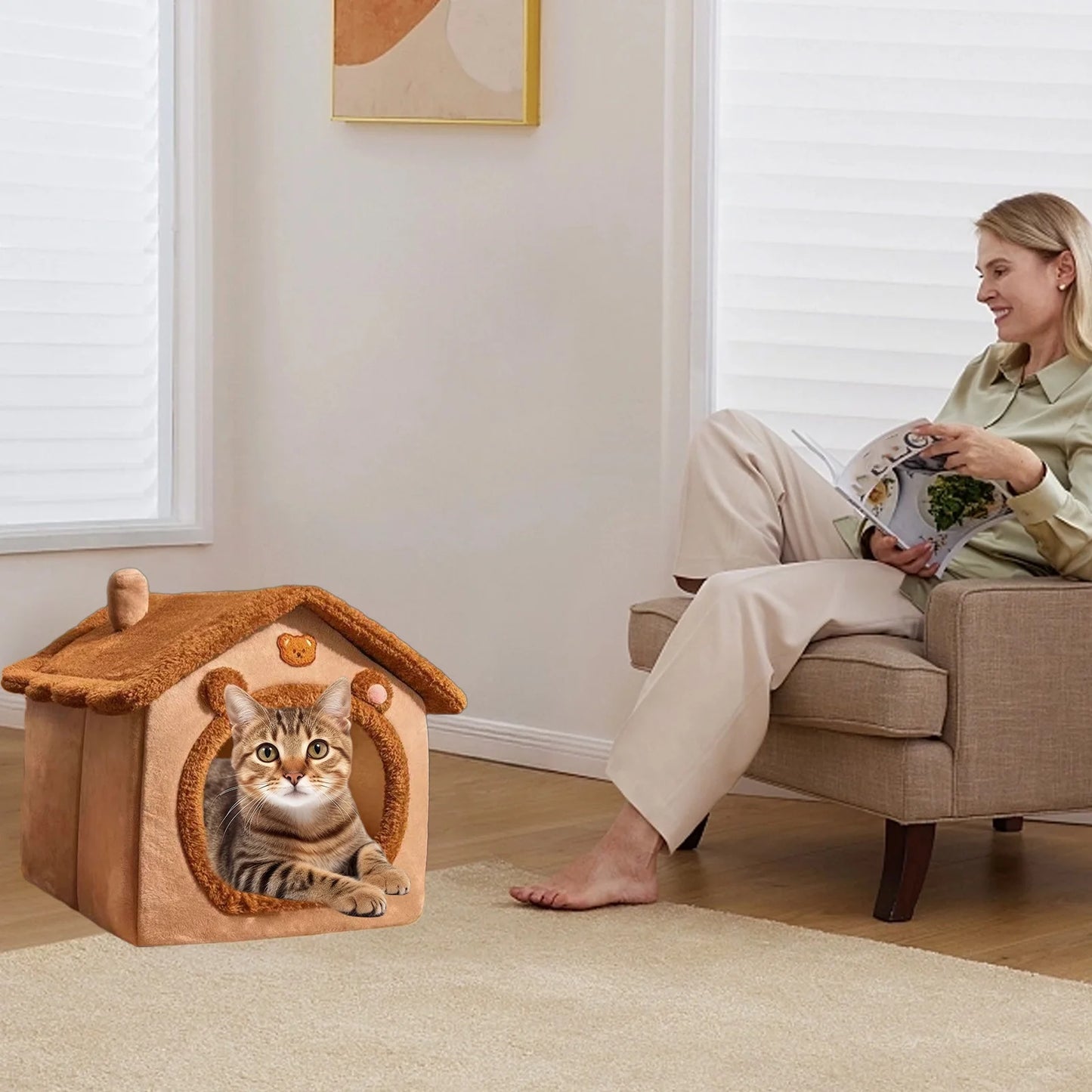 Cat Bed Cave Foldable Dog House Kennel Bed Mat for Small Medium Dogs Cats Winter Warm Chihuahua Cats Den Pet Products Basket Puppy Cave Sofa