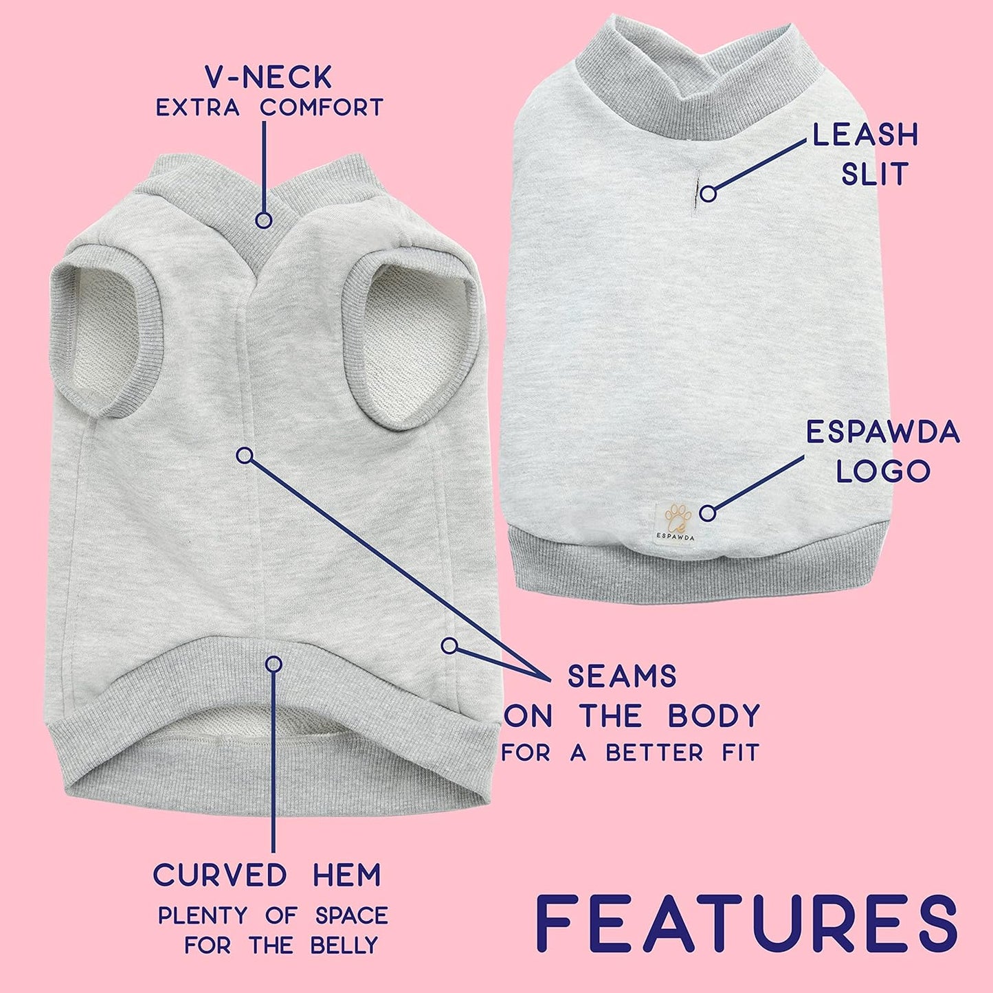 Casual Stretch Comfort Cotton Dog Sweatshirt Sweater Vest for Small Dogs, Medium Dogs, Big Dogs (X-Small, Black)