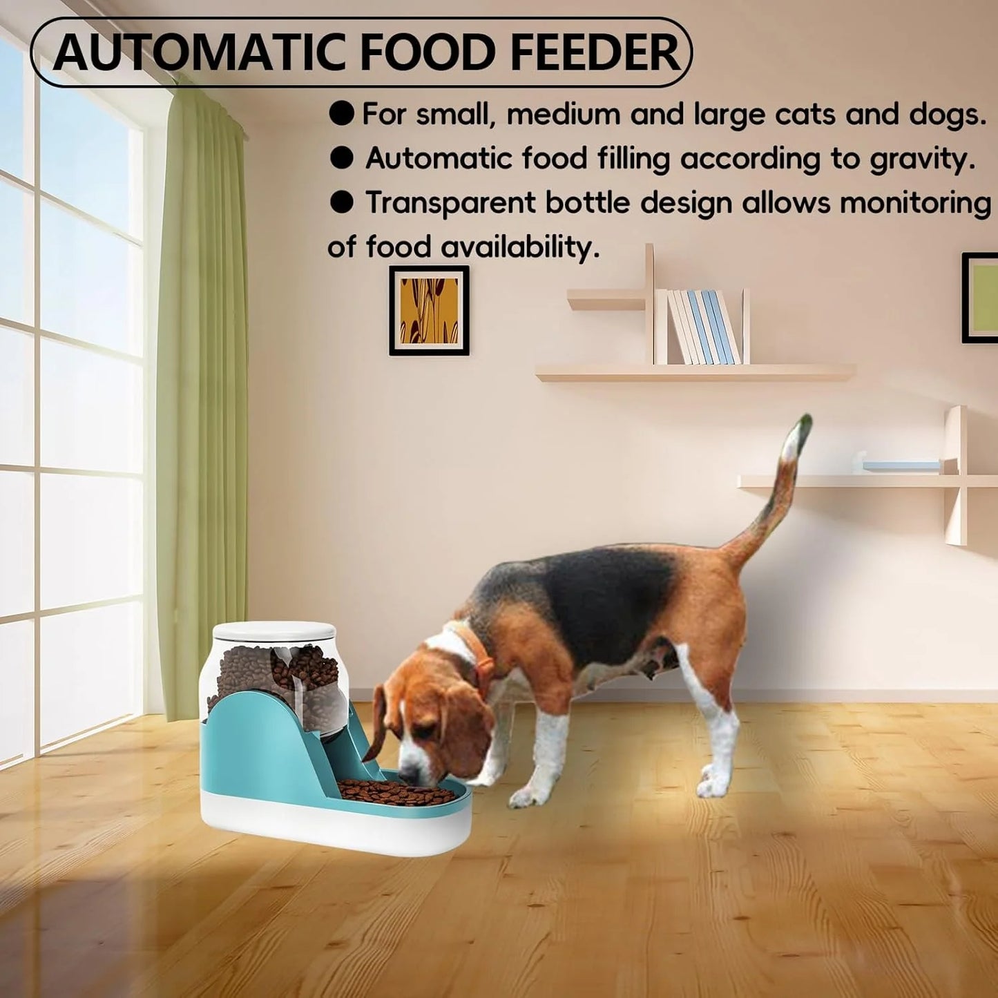 Automatic Dog Food Feeder Gravity Cat Food Dispenser Large Capacity Pet Self Feeding Station Bowl Dish for Small and Medium Dogs Cats,1 Gallon,Blue