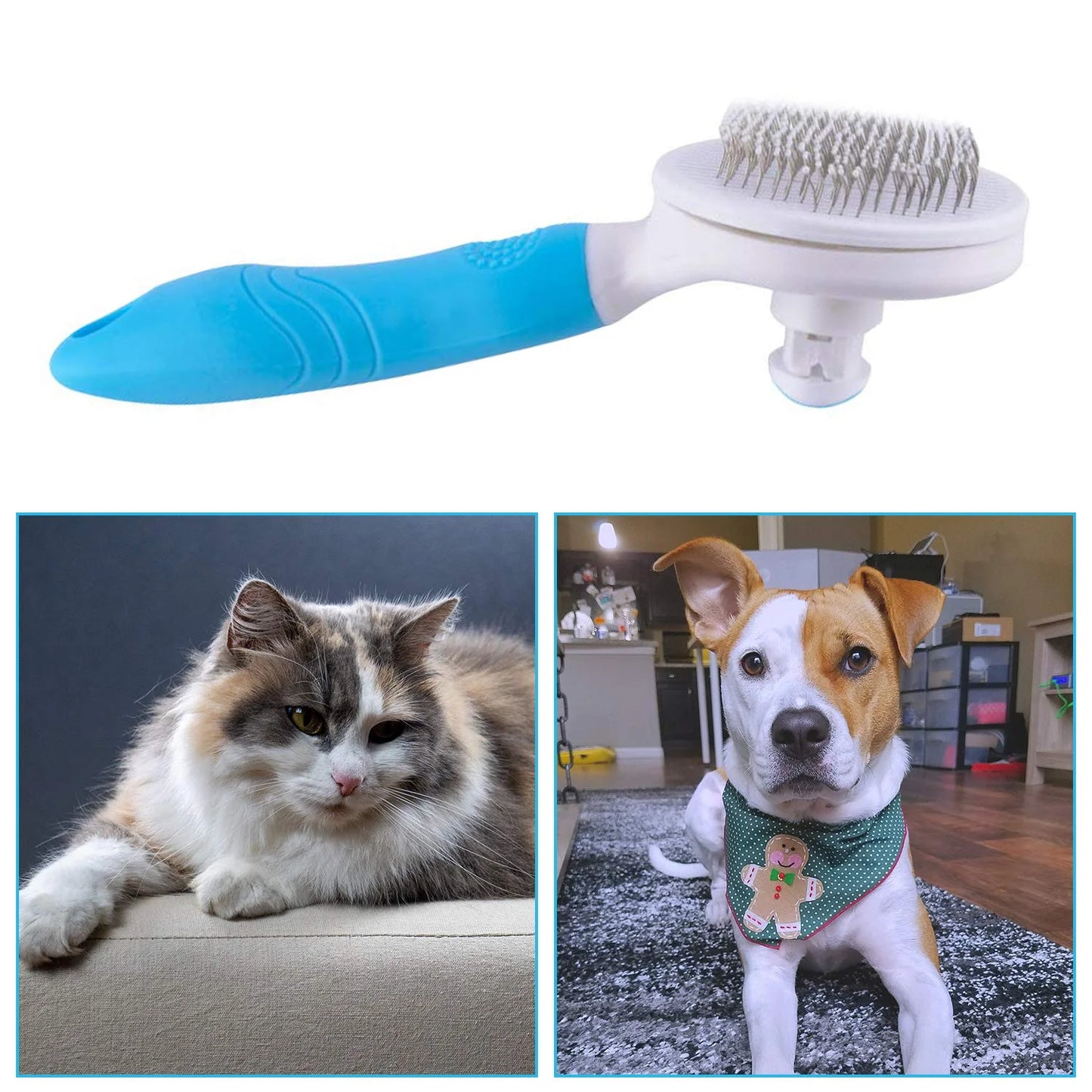 Cat Grooming Brush, Cat Brush for Shedding, Self Cleaning Slicker Brushes for Dogs Cats, Gently Removes Loose Undercoat, Mats Tangled Hair Slicker Brush for Pet Massage, Blue