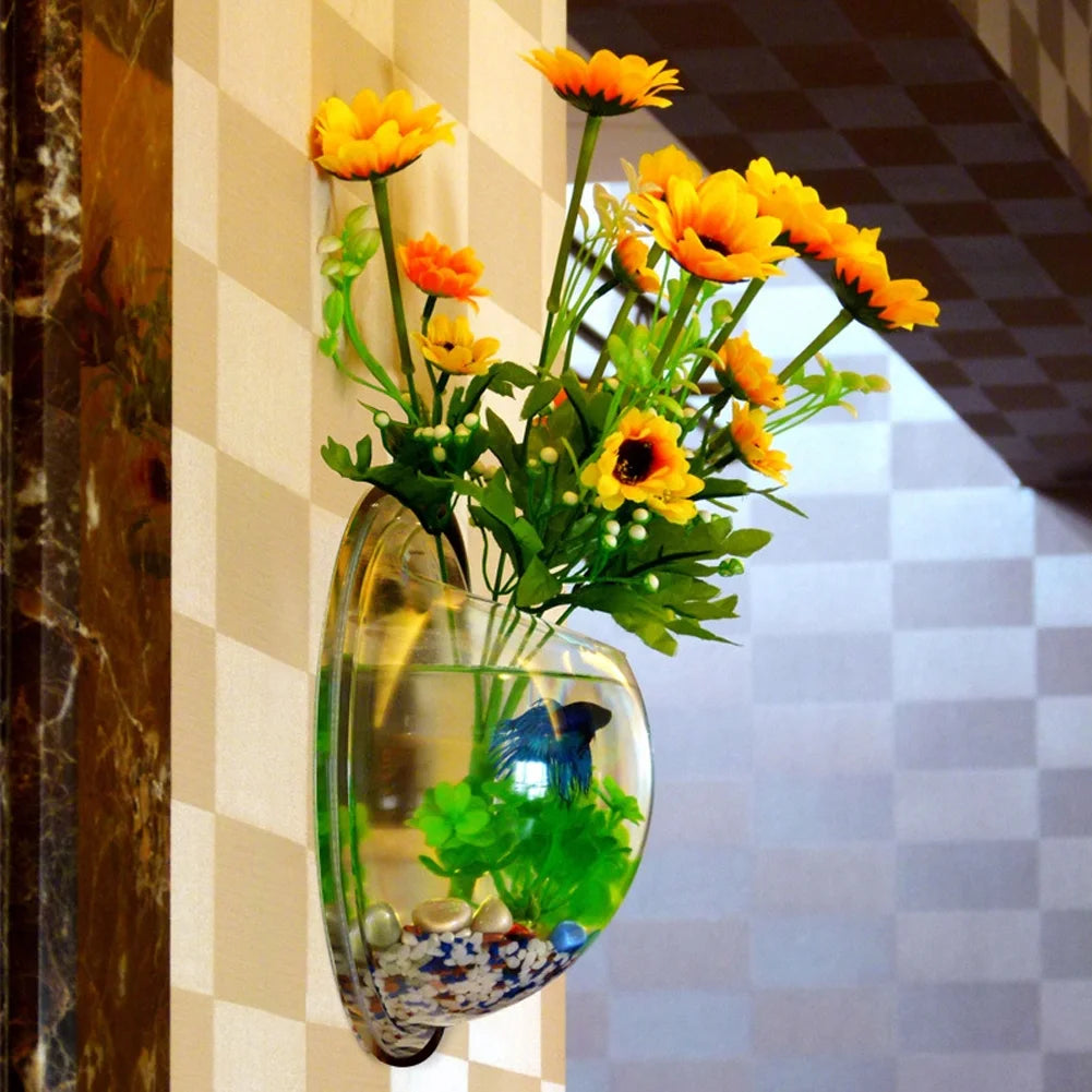 Wall Fish Bubble Wall Hanging Bowl Clear Acrylic Vase Flower Plant Pot Aquarium 6Inch