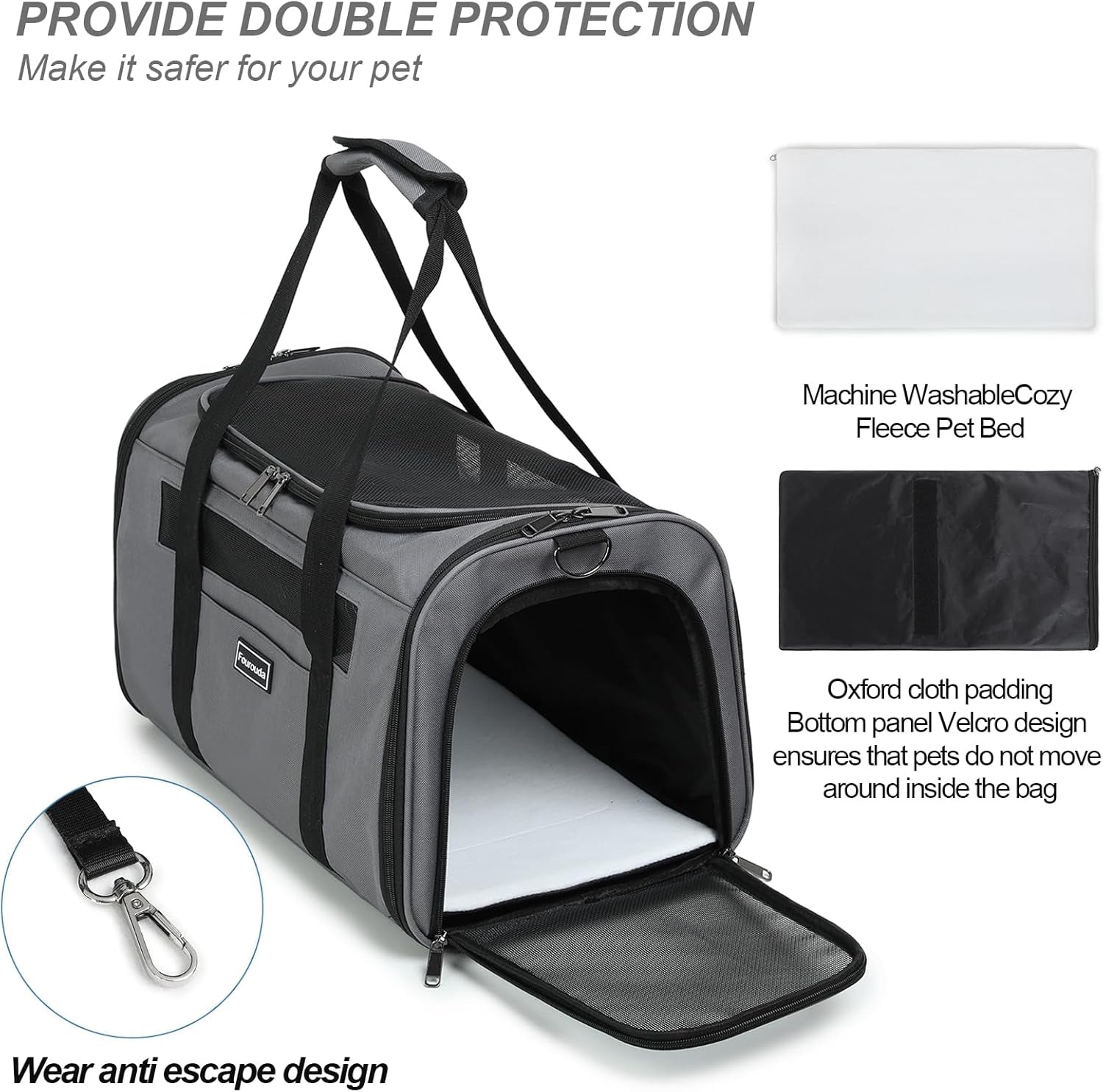 Cat Travel Carrier - Foldable Dog Carrier Bag, Soft Sided Cat Carrier up to 20 Lbs,Pet Carrier Soft-Sided Escape Proof with 4 Ventilated Windows, Airline Approved Travel Puppy Carrier (Grey)