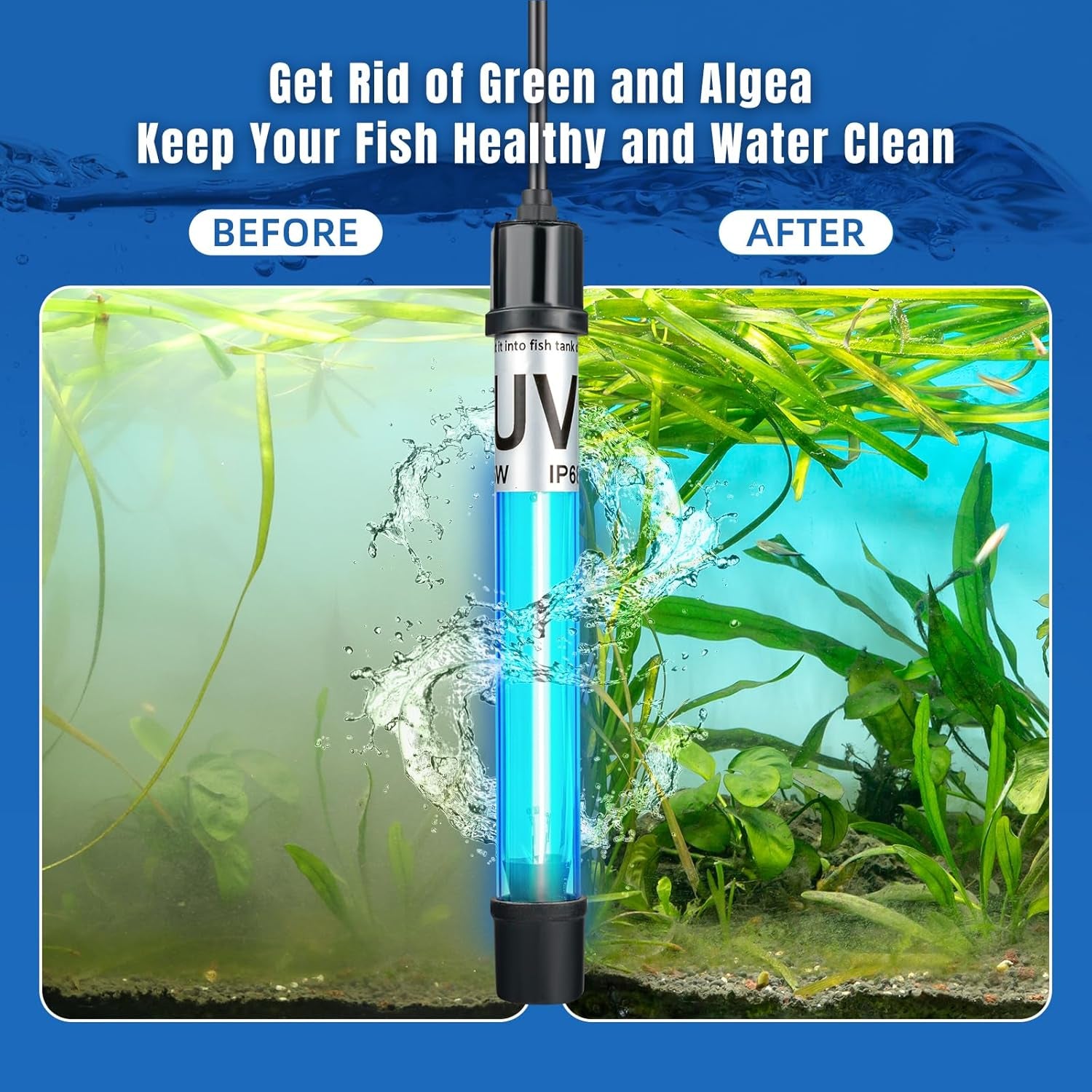 11W Aquarium UV Light Algae Remover for 55-150 Gallon Fish Tank Green Machine