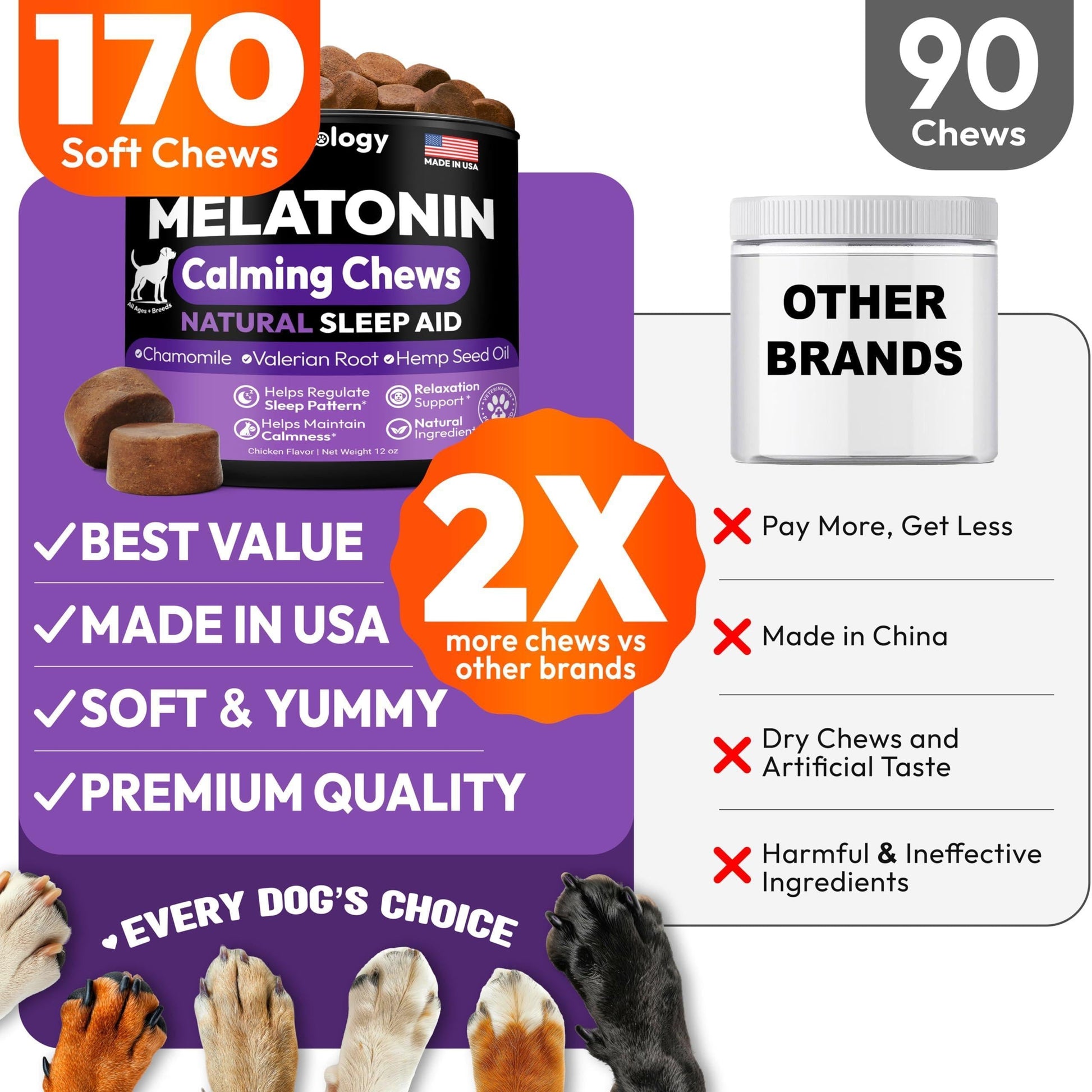 Melatonin for Dogs Calming Chews for Dogs Made in USA