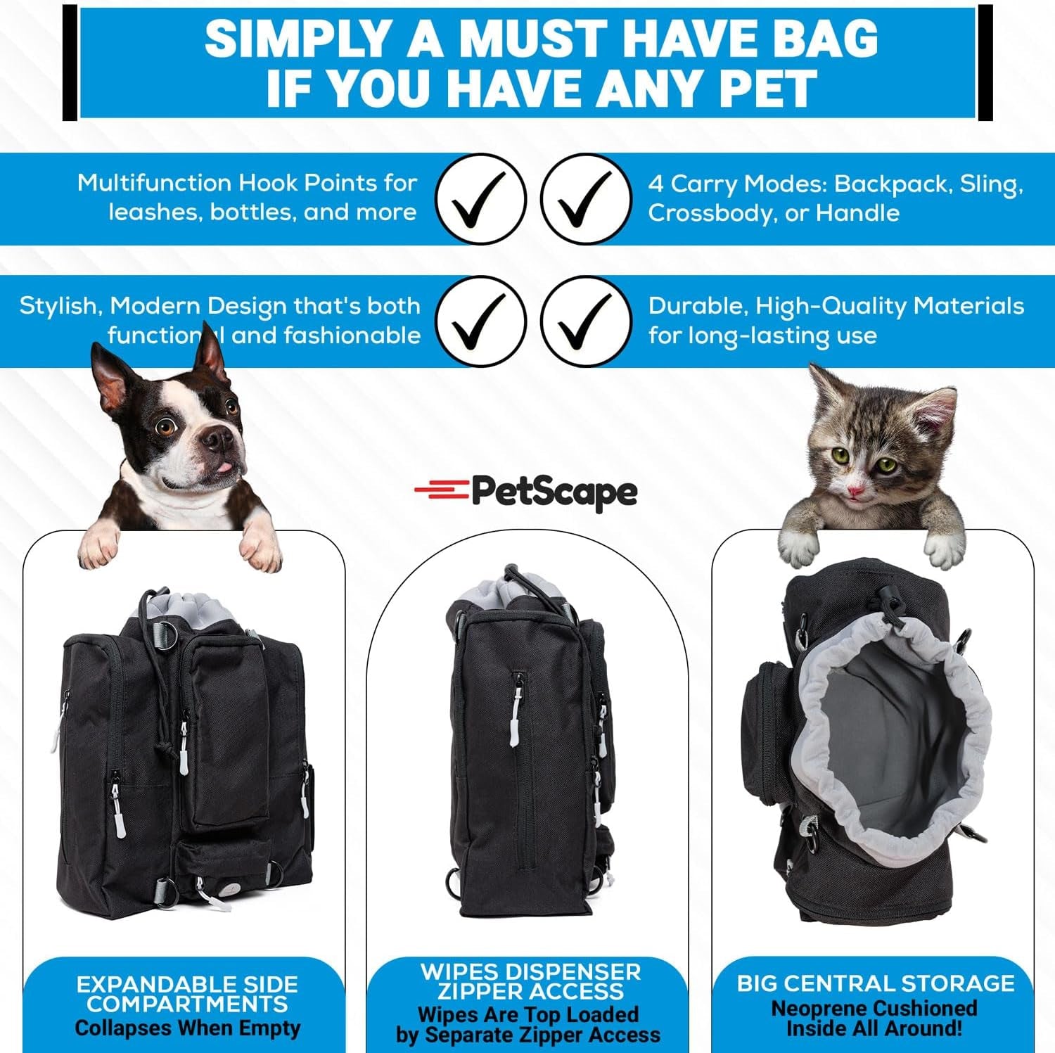 Ultimate Dog Travel Bag - Dog Bags for Traveling with Multi-Function Pockets for Dog Travel Accessories, Water Bottle Holder