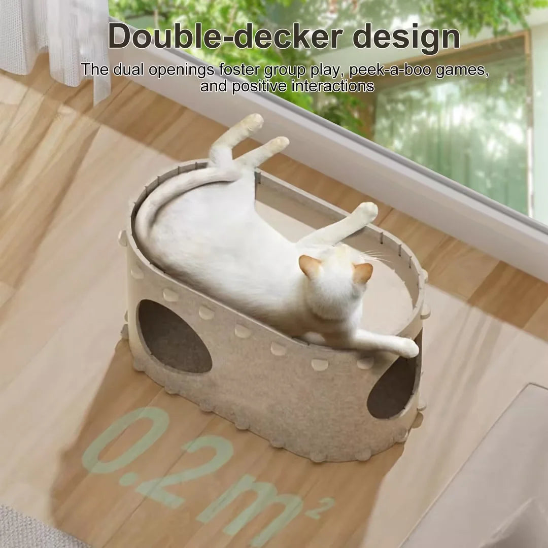 OMCPET Cat Houses for Indoor Pets - Scratch Resistant Felt Kitten Hideaway Bed, Large Cat Bed Cave for 22 LB Cat, 2-In-1 Cat Scratcher House, Foldable Cat Feline Tunnel, 22.8 Inches