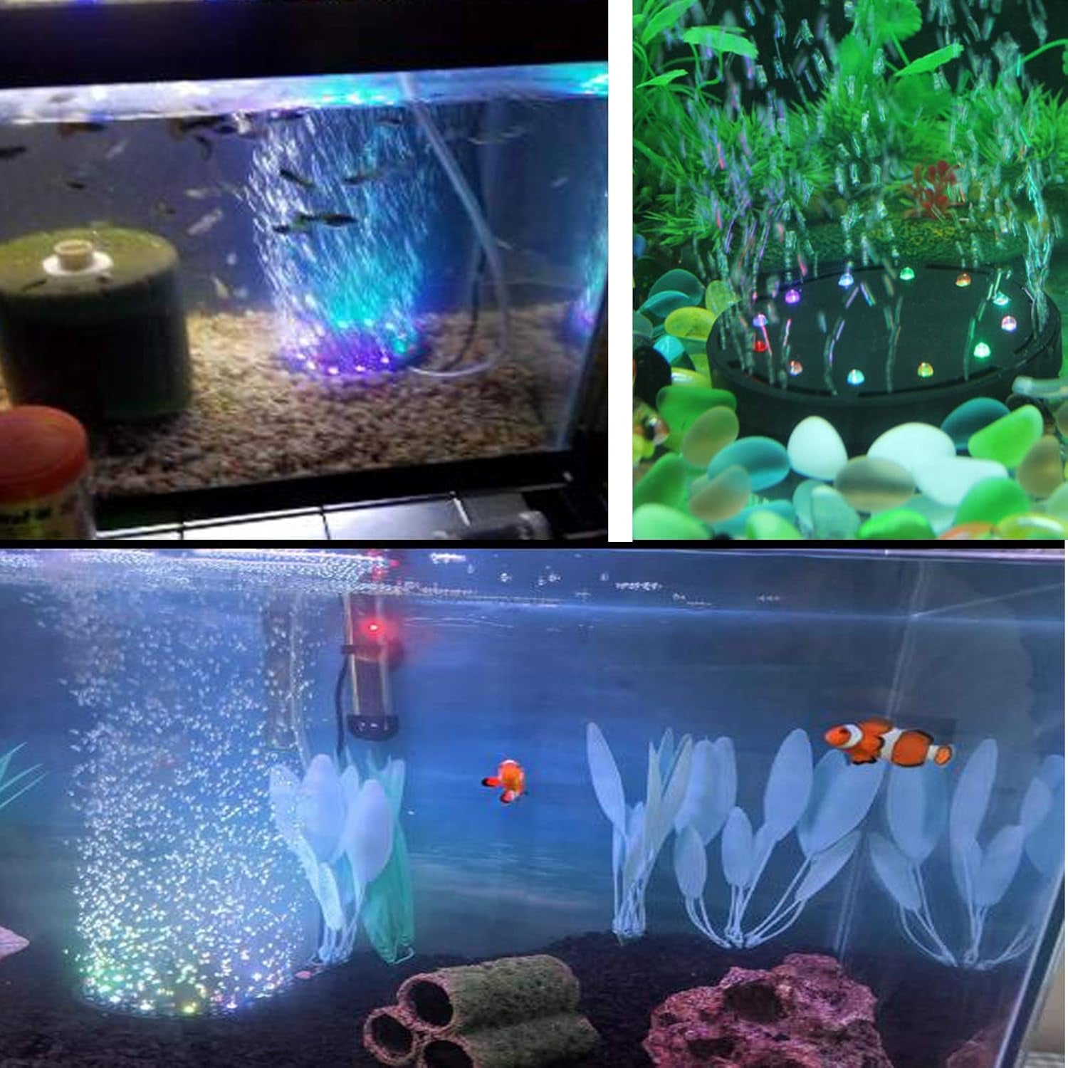5 Inch 12 LED Aquarium Bubble Light Air Stone, Fish Tank LED Air Bubbler Light Submersible Air Pump Bubble Stone Lamp for Turtle Fish Tank Decoration