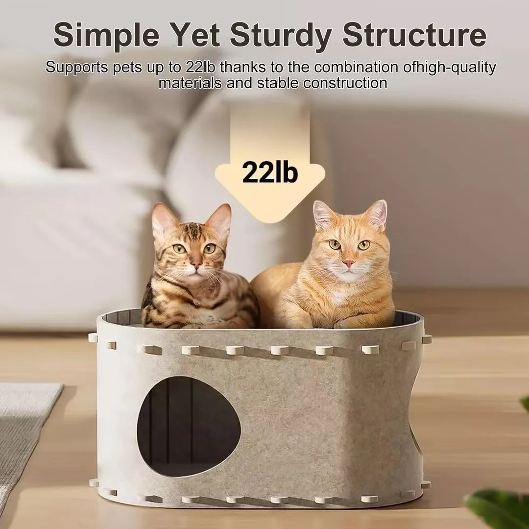 OMCPET Cat Houses for Indoor Pets - Scratch Resistant Felt Kitten Hideaway Bed, Large Cat Bed Cave for 22 LB Cat, 2-In-1 Cat Scratcher House, Foldable Cat Feline Tunnel, 22.8 Inches