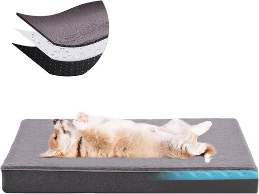 Orthopedic Memory Foam Dog Bed,Cooling Dog Beds for Medium Dogs, Washable Pet Beds for Crate with Faux Fur Cover, Waterproof Lining, M(29Inch)