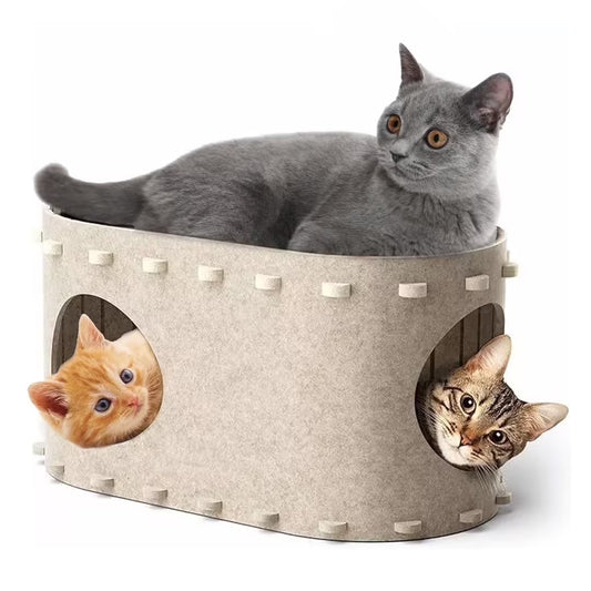 OMCPET Cat Houses for Indoor Pets - Scratch Resistant Felt Kitten Hideaway Bed, Large Cat Bed Cave for 22 LB Cat, 2-In-1 Cat Scratcher House, Foldable Cat Feline Tunnel, 22.8 Inches