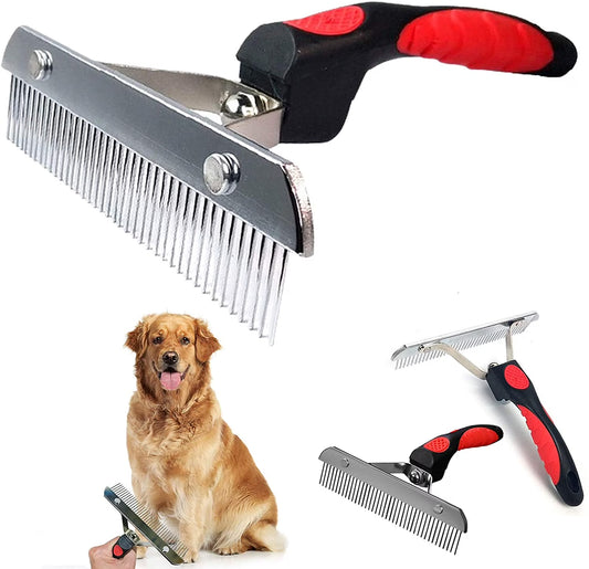 Dog Brushes for Grooming Large Dogs, Long Hair Dog Rake Pet Comb Pet Grooming Brush with Anti-Slip Handle,Steel Comb for Golden Retriever Husky German Shepherd