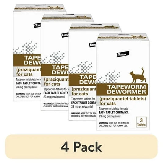 (4 Pack) Elanco Tapeworm Removal Dewormer for Cats, 3 Tablets Praziquantel