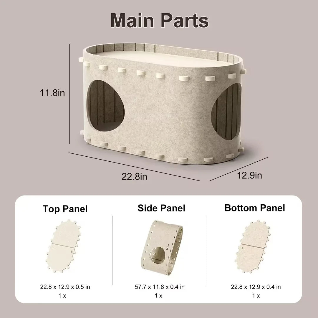 OMCPET Cat Houses for Indoor Pets - Scratch Resistant Felt Kitten Hideaway Bed, Large Cat Bed Cave for 22 LB Cat, 2-In-1 Cat Scratcher House, Foldable Cat Feline Tunnel, 22.8 Inches