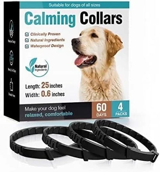 Calming Collar for Dogs 4 Packs Dog Relief Anxiety Stress Pheromone Collars Separation and Bad Behavior Pheromones Calm Lasts 60 Days 25 Inches Size Adjustable Waterproof Fit Small Large Medium Breed
